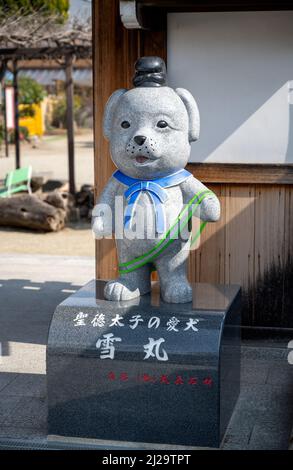 Eine Statue eines Yukimaru-Hundes im buddhistischen Tempel Darumaji in Oji, Präfektur Nara, Japan. Stockfoto