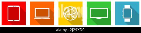 Satz von bunten Web flat Design elektronische Geräte Vektor-Icons, Mobilität Konzept Tasten für webdesign und mobile Anwendungen auf weißem Hintergrund Stock Vektor