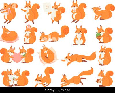 Cartoon Eichhörnchen Sammlung Posen, glücklich und Liebe Stock Vektor