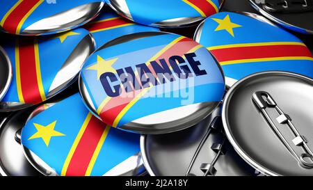 Veränderung im Kongo die Demokratische Republik der - Nationalflagge des Kongo die Demokratische Republik der auf Dutzenden von Rückendetasten symbolisieren Upcomi Stockfoto