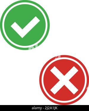 Symbole überprüfen und kreuzen. Durch einen Rahmen hervorgehobene Symbole. Vektor. Bearbeitbarer Vektor. Stock Vektor