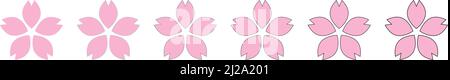 Kirschblüten-Icon-Set mit unterschiedlicher Randstärke. Bearbeitbarer Vektor. Stock Vektor