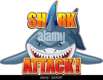 Shark Attack Schrift-Logo mit Cartoon aggressive Shark Illustration Stock Vektor