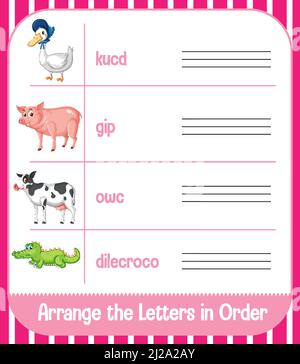 Entwurf eines Arbeitsblatts für die Anordnung der Buchstaben Stock Vektor