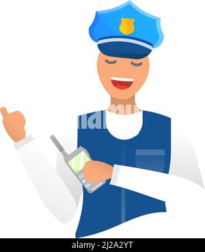 Polizeifrau mit Walkie-Talkie-Symbol flacher Vektor Stock Vektor