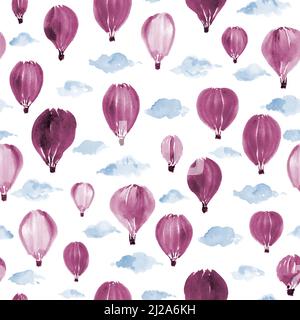 Nahtlos handbemaltes Heißluftballon-Muster Stockfoto