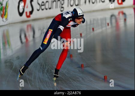 Martina Sáblíková tritt bei den Essent European Speed Skating Championships 2012, City Park Ice Rink, Budapest, Ungarn, für die Tschechische Republik an Stockfoto