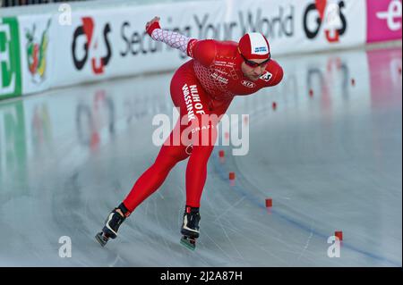 Zbigniew Bródka tritt bei den Essent European Speed Skating Championships 2012, City Park Ice Rink, Budapest, Ungarn, für Polen an Stockfoto