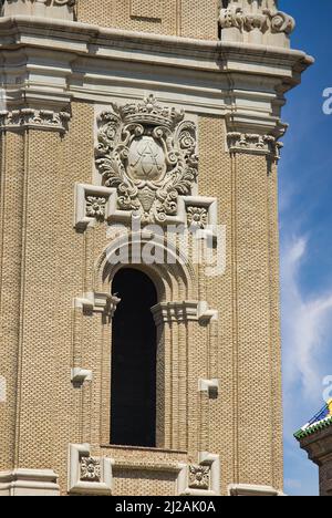 Architektonische Details der berühmten Basilika Nuestra Señora del Pilar, (Kathedrale Basilika unserer Lieben Frau von der Säule) Zaragoza, Spanien, Aragon Stockfoto