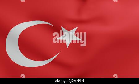 Nationalflagge der Türkei winkt 3D Render, türkische Flaggen mit Stern und Halbmond, al bayrak oder als al Sancak in türkischer Nationalhymne Stockfoto