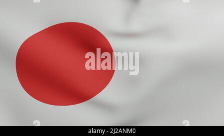 Nationalflagge Japans winkt 3D Render, Nishoki japan Flagge der Sonne oder Hinomaru, Land der aufgehenden Sonne, japanische Flagge Stockfoto