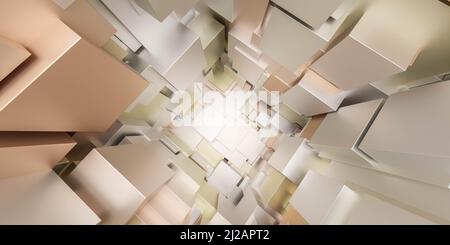 Bronze Gold und weiße Metallwürfel abstrakt geometrische Form 3D Rendern Illustration Stockfoto