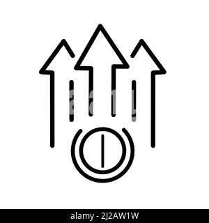 Schwarze Linie Münzsymbol für den Finanzwachstumsdollar auf weißem Hintergrund isoliert. Umsatzsteigerung. Stock Vektor