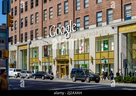 Google den Hafen von New York Authority Building Seitenansicht, Chelsea, New York City während sonnigen Wintertag, horizontal Stockfoto