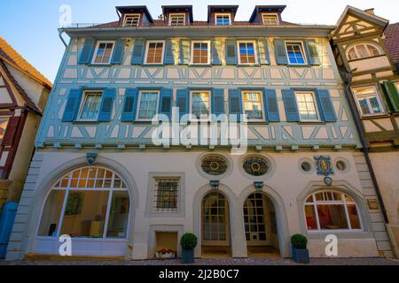 Handelshaus, 1712 an der Stelle des alten Vogtshauses umgebaut und Mitte des 19.. Jahrhunderts erweitert. Herrenberg ist eine Stadt in der Mitte von Stockfoto