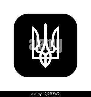 Symbol für die Verwendung in Anwendungen verschiedener Gadgets. Staatswappen der Ukraine. Weißer Dreizack. Flache, minimale Komposition. Stock Vektor