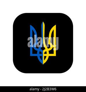 Symbol für die Verwendung in Anwendungen verschiedener Gadgets. Staatswappen der Ukraine. Trident in Nationalfarben. Flache, minimale Komposition. Stock Vektor