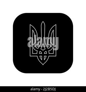 Symbol für die Verwendung in Anwendungen verschiedener Gadgets. Staatswappen der Ukraine. Weißer Dreizack in der Kontur. Flache, minimale Komposition. Stock Vektor