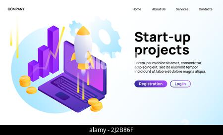 Startprojekte Banner. Landing-Website-Seite. Vektorgrafik Stock Vektor