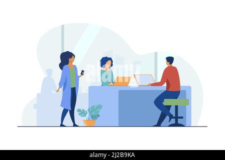 Menschen, die gemeinsam an einem Projekt arbeiten. Zusammenarbeit, Ideen. Flache Vektorgrafik. Startup-Projekt-Konzept kann für Präsentationen, Banner, Websi verwendet werden Stock Vektor