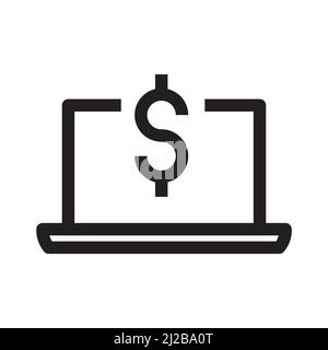 Geld- und Laptop-Symbol in Umrissform auf weißem Hintergrund Stock Vektor