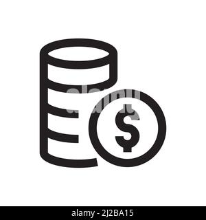 Stapel von Münzen mit usd-Symbol in Umriss-Stil auf weißem Hintergrund Stock Vektor