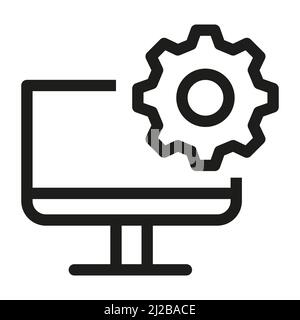 Symbol für Computereinstellungen in Gliederungsform auf weißem Hintergrund Stock Vektor