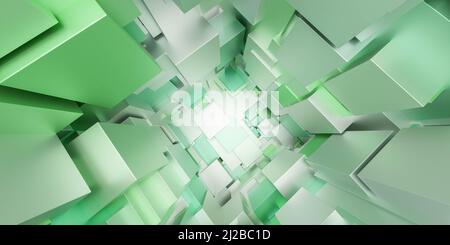 Grüne und weiße Metallwürfel abstrakte geometrische Form 3D Darstellung rendern Stockfoto