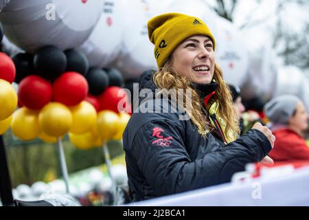 Rust, Deutschland. 31. März 2022. Skicrosser Daniela Maier beim DOSB-Medientag 'Tokyo meets Beijing' im Europa-Park in Rust. Quelle: Tom Weller/dpa/Alamy Live News Stockfoto