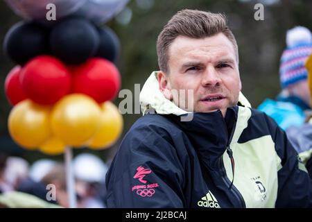 Rust, Deutschland. 31. März 2022. Skifahrer Andreas Sander beim DOSB-Medientag „Tokyo meets Beijing“ im Europa-Park in Rust. Quelle: Tom Weller/dpa/Alamy Live News Stockfoto