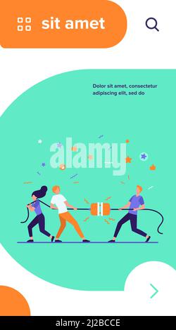 Gruppen von Menschen ziehen Seil in Tauziehen spielen. Kämpfende Teams, die miteinander konkurrieren. Vektor-Illustration für Spiel, Wettbewerb, Wettbewerb, confr Stock Vektor