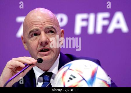 Datei-Foto vom 31-03-2022 von FIFA-Präsident Gianni Infantino. Die Idee einer alle zwei Jahre stattfindenden Weltmeisterschaft war kein Vorschlag der FIFA, sagte ihr Präsident Gianni Infantino. Ausgabedatum: Donnerstag, 31. März 2022. Stockfoto