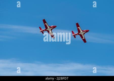 Canadian Forces Snowbirds Team, das Gruppenflüge während der Labor Day 2021 Canadian International Air Show durchführt Stockfoto