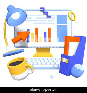 Büroarbeit am Computer - moderne realistische 3D Illustration Stockfoto