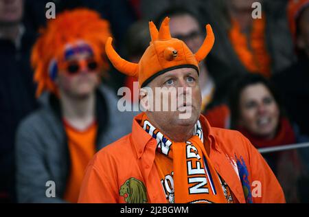 Freundschaftsspiel, Amsterdam Arena: Niederlande vs Deutschland; niederländischer Fan. Stockfoto