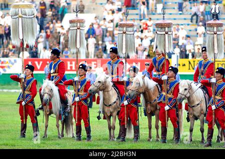 Mongolei. Wrestling Games auf dem Naadam Festival in Ulaanbaatar Stockfoto