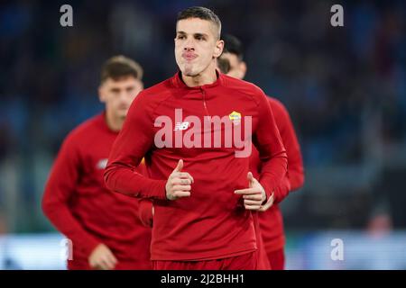 ROM, ITALIEN - 17. MÄRZ: Nicolo Zaniolo von AS Roma während der UEFA Conference League Runde von 16 Leg Two Spiel zwischen AS Roma und Vitesse im Stadio Olimpico am 17. März 2022 in Rom, Italien (Foto: Jeroen Meuwsen/Orange Picts) Stockfoto