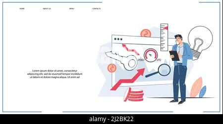 Datenanalyse und Statistiken, KPI und intelligente Geschäftsentscheidungen Konzept des Website-Banners, Vektordarstellung. Geschäftsanalysen, Daten und Investitionen Stock Vektor