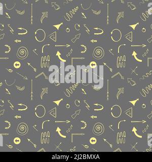 Abstraktes nahtloses Muster mit verschiedenen Pfeilen. Abstraktes Richtungsornament auf dunkelgrauem Hintergrund Stock Vektor