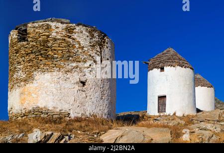 Die alten Windmühlen in Chora, iOS, Griechenland Stockfoto