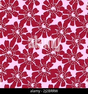 Abstrakte Blume nahtloses Muster. Dekorative rote Kamille Hintergrund. Wiederholte Natur-Design-Textur für Druck, Stoff, Geschenkpapier, Mode, i Stock Vektor