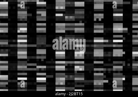 Abstrakter schwarz-weißer Pixelmuster-Hintergrund eines digitalen Glitches. Stockfoto