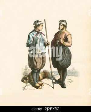 Dutch Folk Dress, Marken, Ende 19. Jahrhundert, Illustration, die Geschichte der Kostüme, Braun & Schneider, München, Deutschland, 1861-1880 Stockfoto