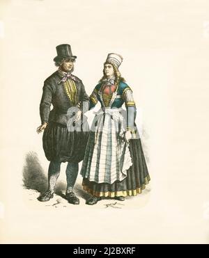 Dutch Folk Dress, Marken, Ende 19. Jahrhundert, Illustration, die Geschichte der Kostüme, Braun & Schneider, München, Deutschland, 1861-1880 Stockfoto