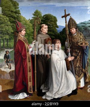 Canon Bernardijn Salviati und drei Heilige des altniederländischen Künstlers Gerard David (1460-1523), Öl auf Holz, nach 1501 Stockfoto