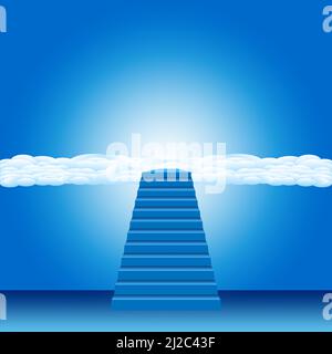 Abbildung einer Treppe nach oben zu himmlischen Wolken hin zu einem hellen Licht Stockfoto