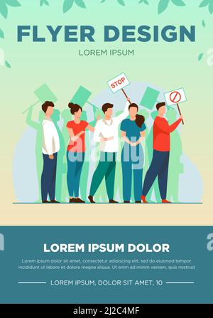 Aktivisten bei Protesttreffen. Menge von Menschen mit Plakaten stehen zusammen flache Vektor-Illustration. Demonstranten, Gesellschaftskonzept für Banner, Websit Stock Vektor