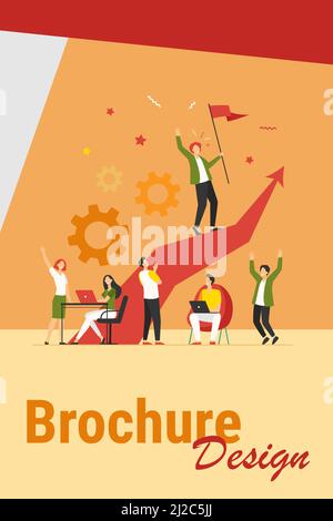 Business Leader steht auf Pfeil und hält Flach Vektor-Illustration. Cartoon Menschen Ausbildung und tun Business-Plan. Führung, Sieg und Stock Vektor
