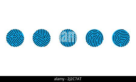 Satz von runden Fingerabdrücken mit einer Hand. Stilisierte abstrakte Drucke. Bundle Prints für Design, Banner und Schnittstellen. Konzept der Identifikation, des Zugangs, des Brummens Stock Vektor