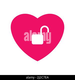 Herz mit Schloss. Symbol der Liebe und Symbol des geschlossenen Zugangs. Das Konzept von Beziehungen, Liebe, Dating, Informationen über einen geliebten Menschen, Offenheit in so Stock Vektor